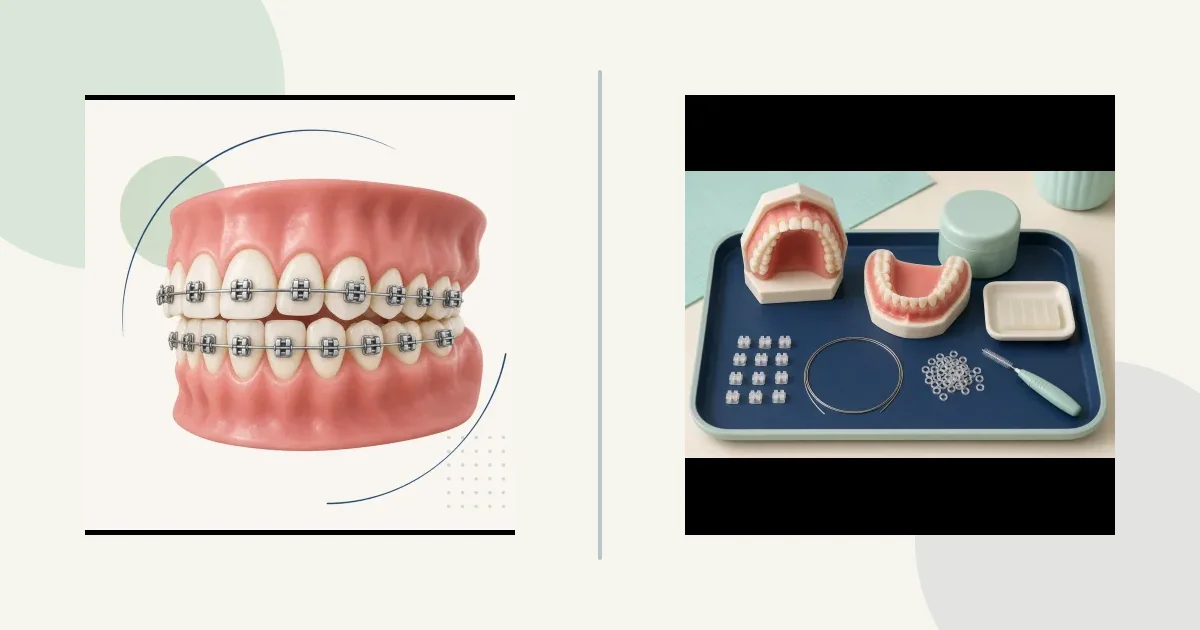 Aesthetic fixed appliance (ceramic vs metal phrasing on-page) comparison graphic