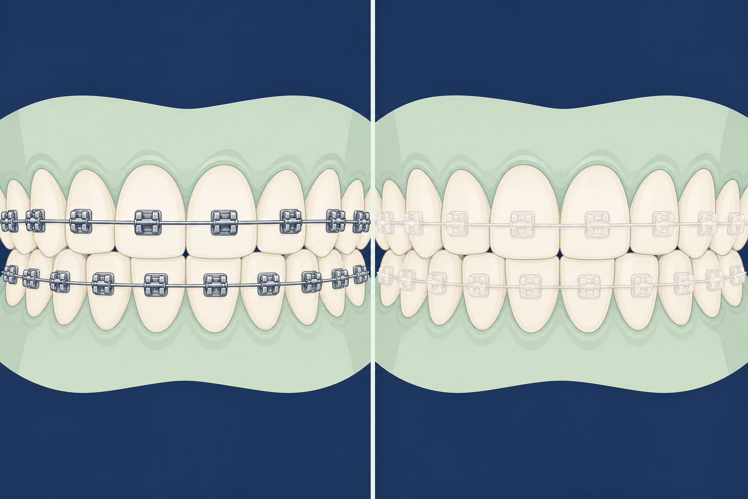 Illustrative diagram: braces vs ceramic braces