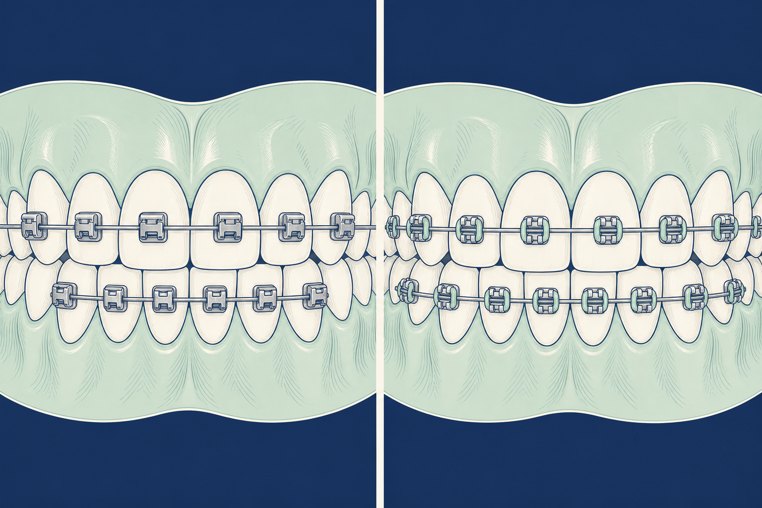 Illustrative diagram: damon braces vs traditional braces