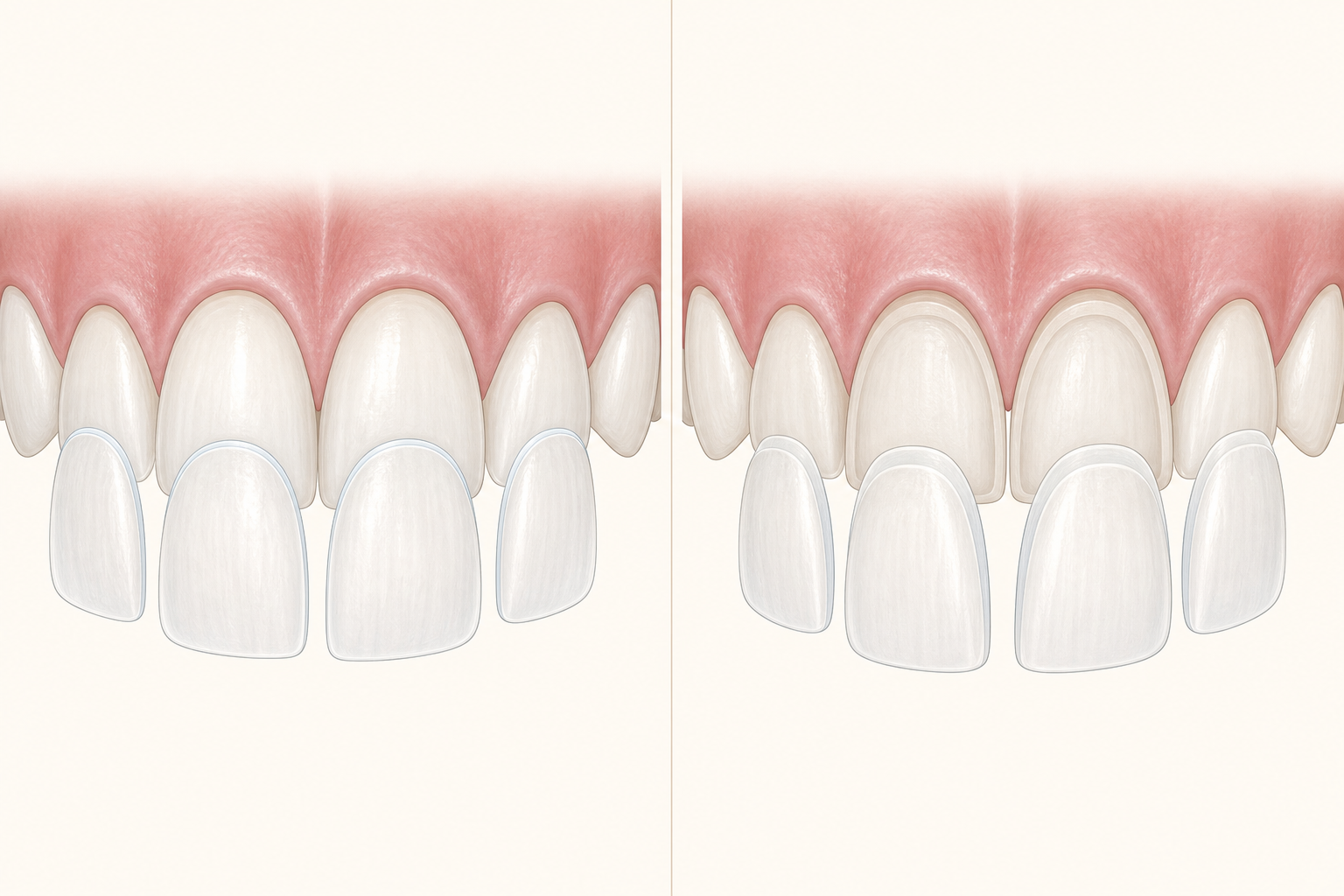 Illustrative diagram: lumineers vs veneers