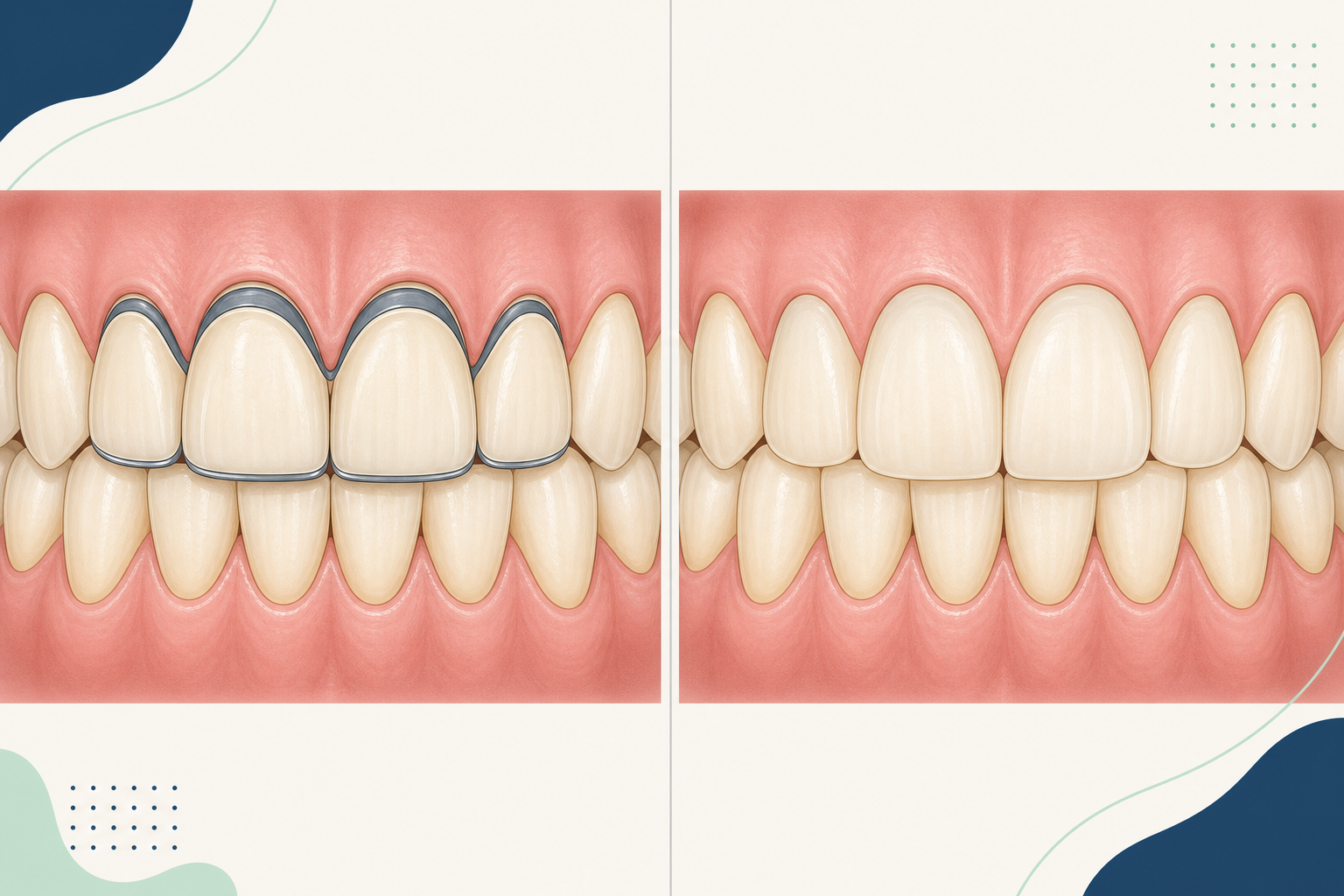 Illustrative diagram: pfm crowns vs zirconia crowns