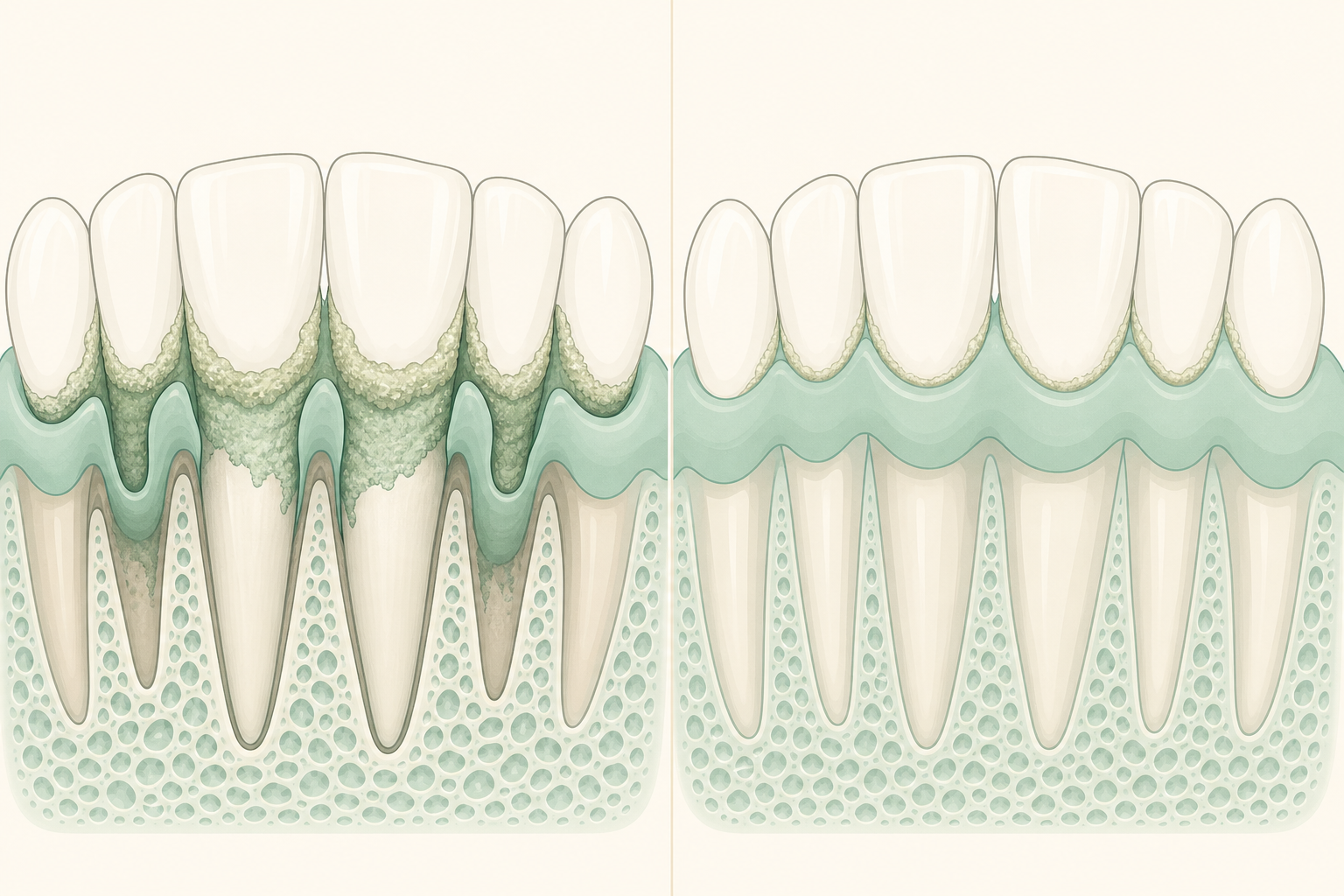 Illustrative diagram: scaling and root planing vs teeth cleaning